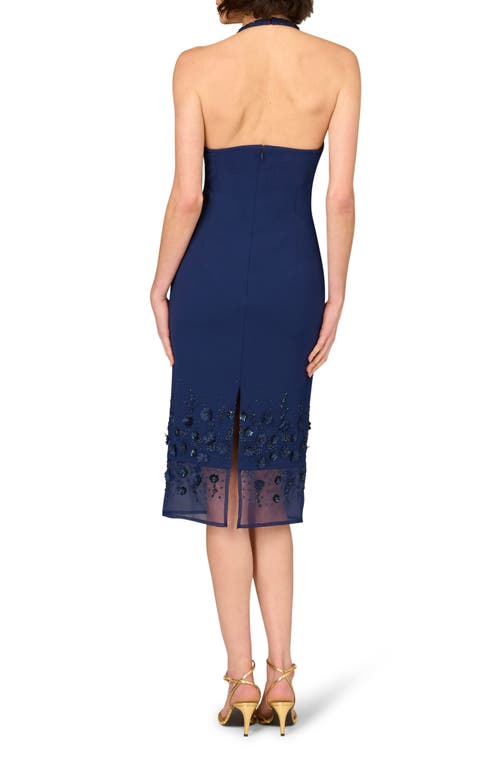 Aidan Mattox By Adrianna Papell Beaded Detail Halter Neck Midi Dress In Navy