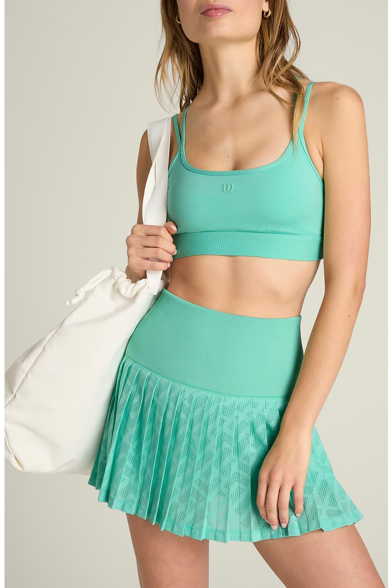 Midtown Geo Mesh Pleated Tennis Miniskirt, Alternate, color, POOL GREEN