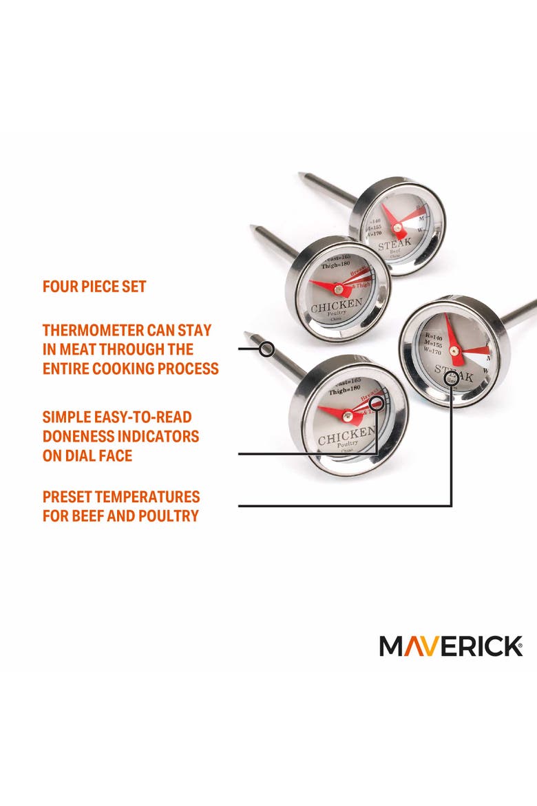 Mini Steak & Chicken Thermometer Set, 4 Piece, Alternate, color, Silver