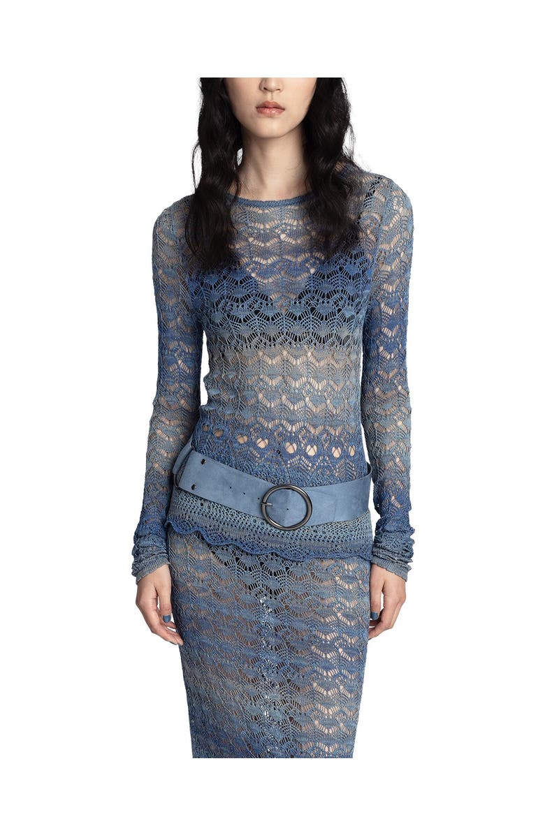 Anna Sui Ombre Space Dye Crochet Top- Twilight Blue, Main, color, Twilight
