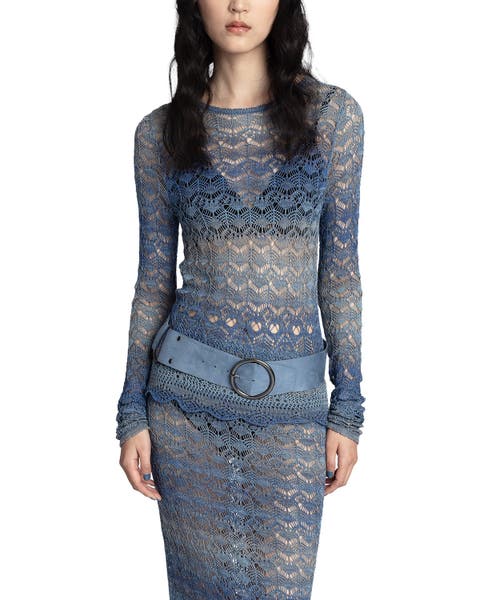 Ombre Space Dye Crochet Top- Twilight Blue