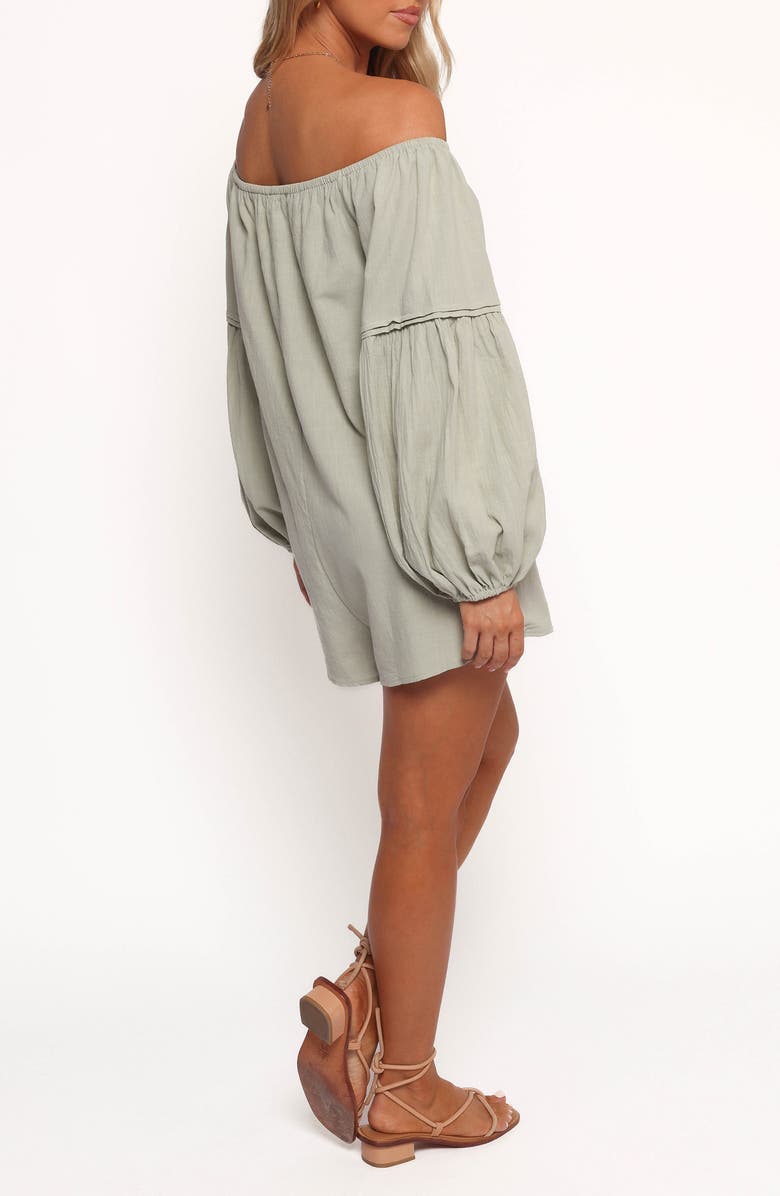 Petal & Pup Anette Off the Shoulder Long Sleeve Cotton Romper, Alternate, color, Sage