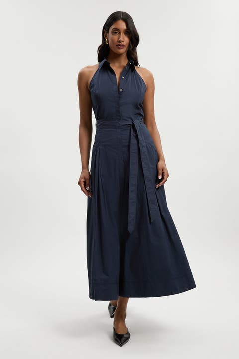 Midi Shirt Dress With Dropped Waist