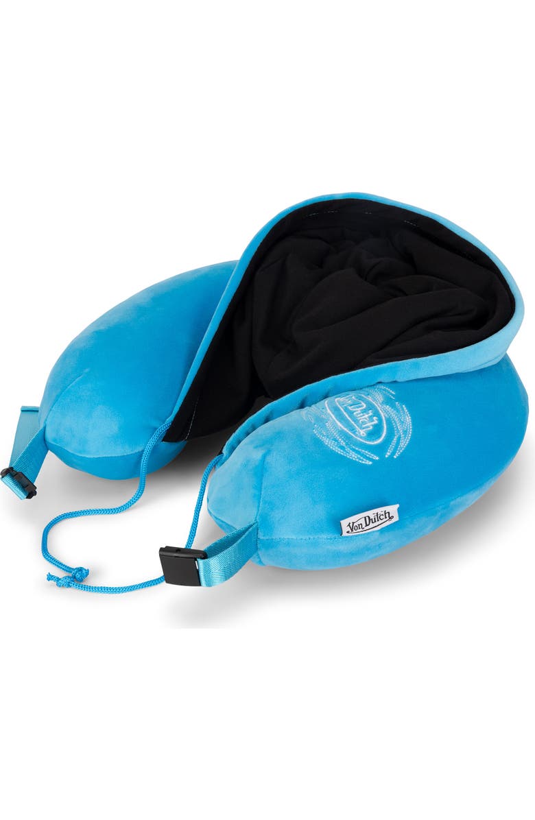 Von Dutch Pinstripe Hooded Memory Foam Travel Neck Pillow, Alternate, color, Blue