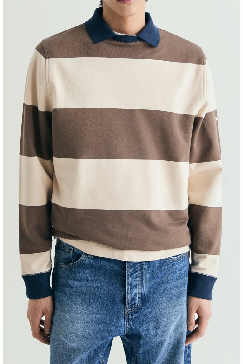 Contrasting Neck Striped Sweatshirt, Main, color, Brown