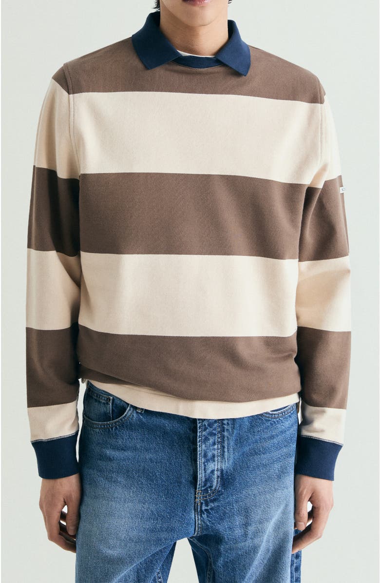 Scalpers Contrasting Neck Striped Sweatshirt, Main, color, Brown