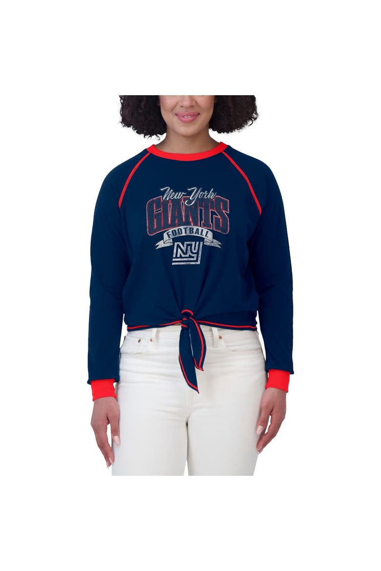 Women's WEAR by Erin Andrews Royal/Red New York Giants Plus Size Tie-Front Long Sleeve Top, Alternate, color, Royal