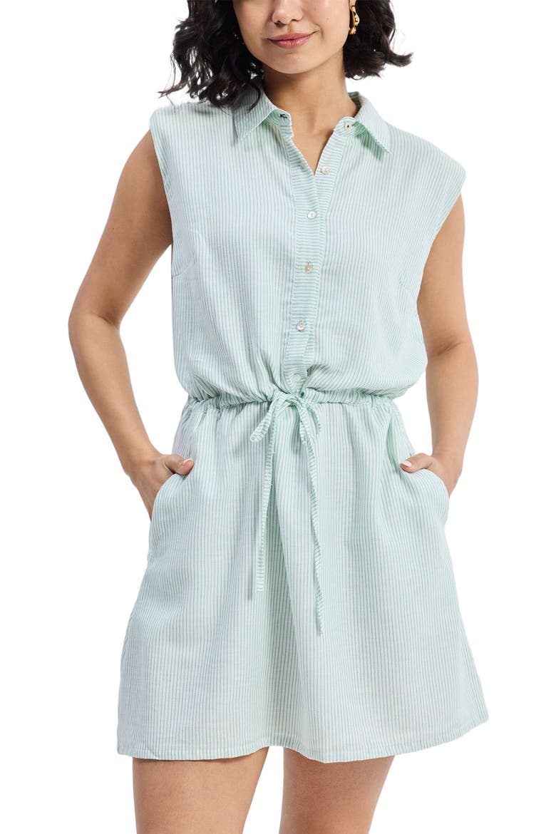 Drawstring Shirt Dress in Stripes, Alternate, color, Parallel Paths
