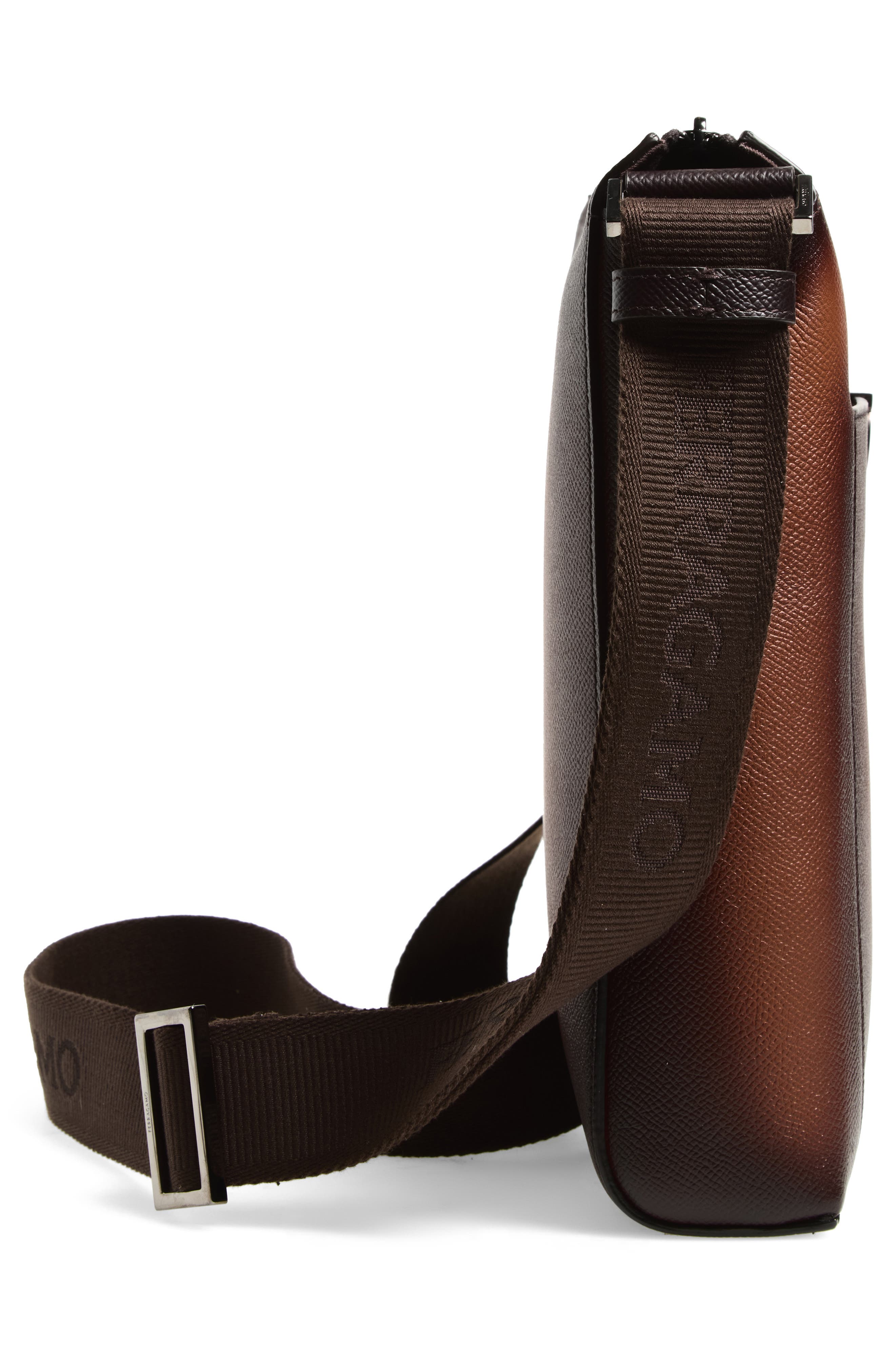 FERRAGAMO Trading Gancio Leather Crossbody Case, Alternate, color, New Cognac Testa Di Moro Dark