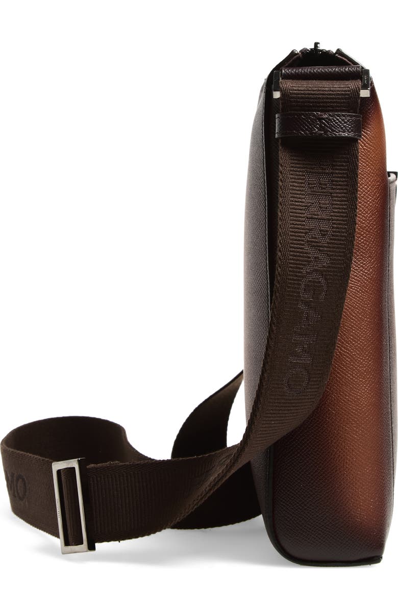 FERRAGAMO Trading Gancio Leather Crossbody Case, Alternate, color, New Cognac Testa Di Moro Dark