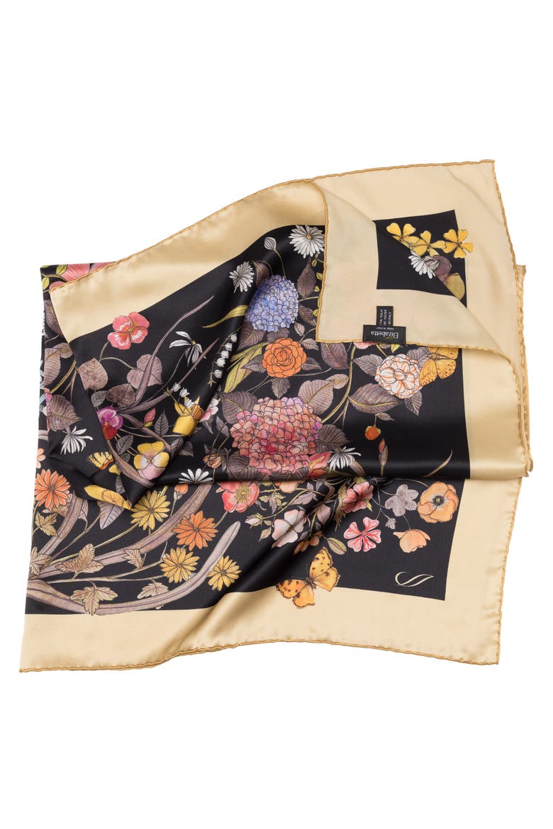 Flora - Hand Rolled Silk Foulard for Women, Alternate, color, Black
