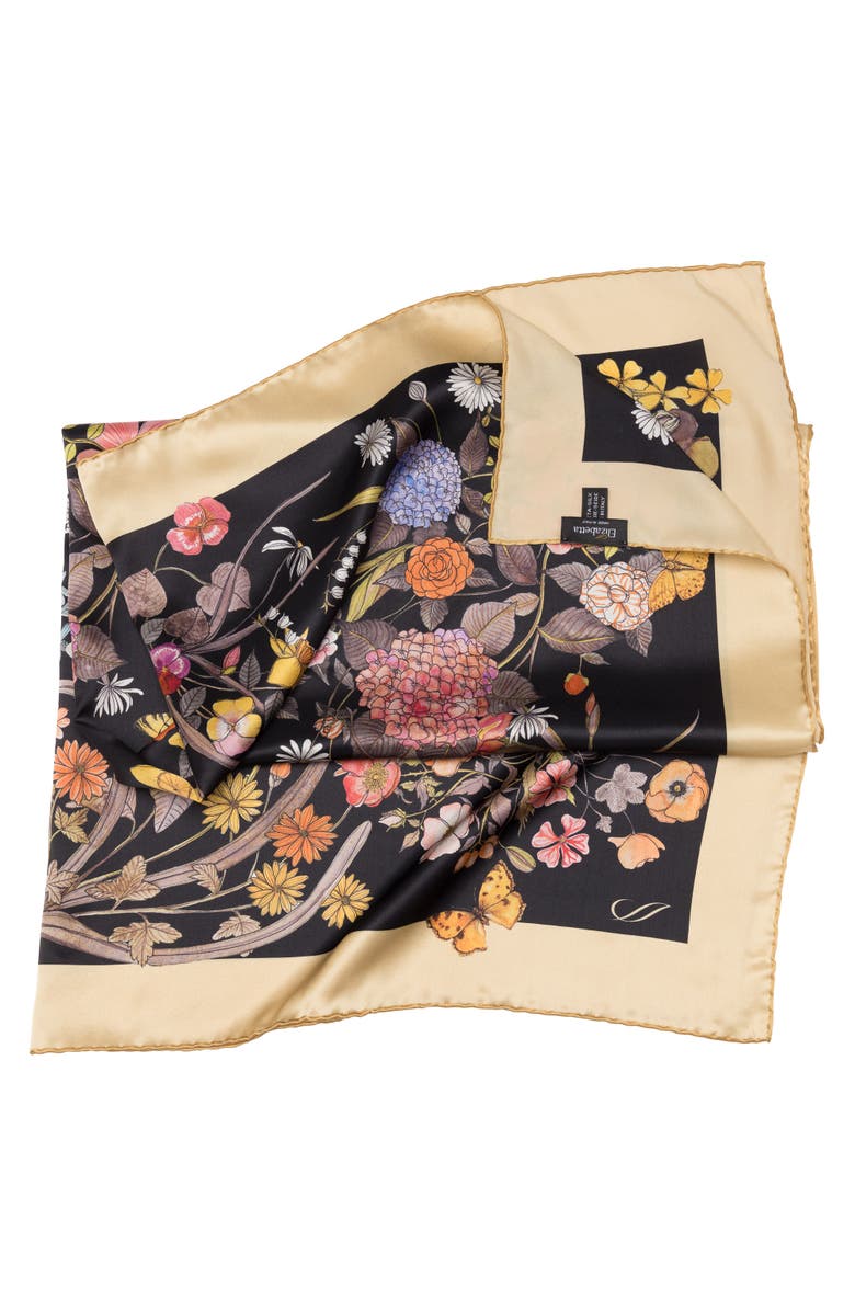 Elizabetta Flora - Hand Rolled Silk Foulard for Women, Alternate, color, Black