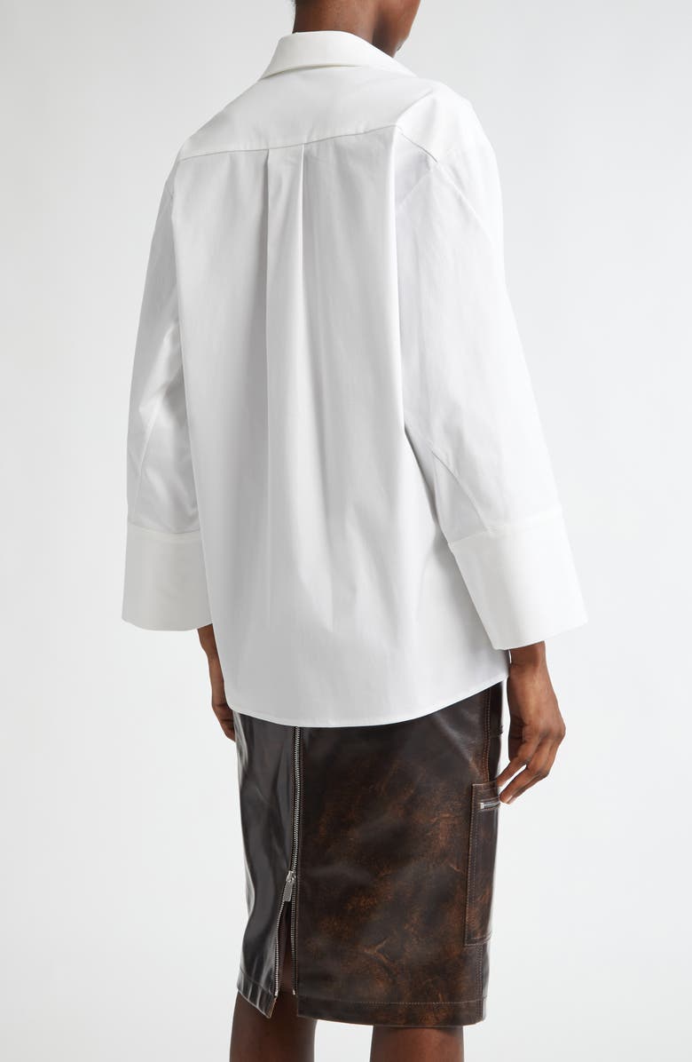 Michael Kors Collection Spiral Sleeve Cotton Stretch Poplin Button-Up Shirt, Alternate, color, Optic White