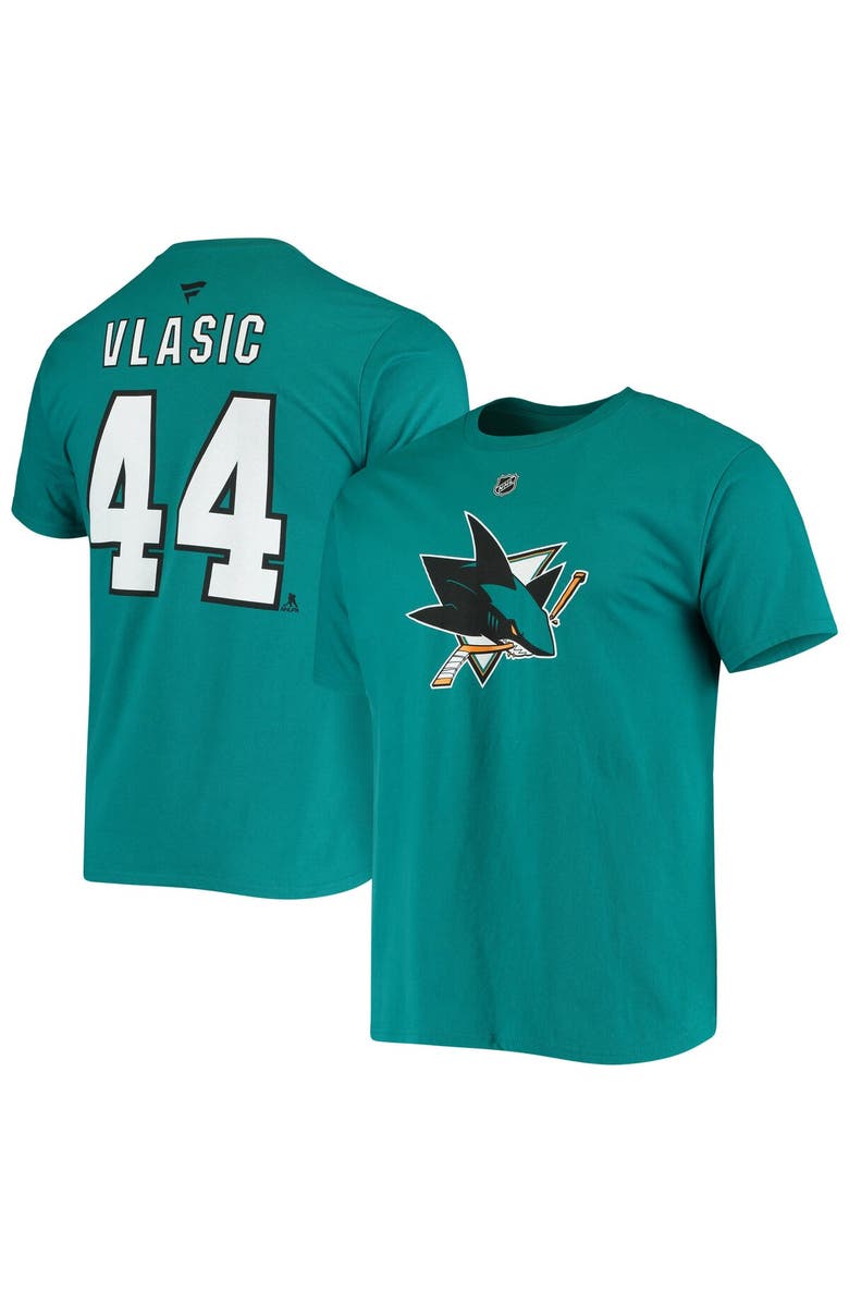 FANATICS Men's Fanatics Branded Marc-Edouard Vlasic Teal San Jose Sharks Player Name and Number T-Shirt, Main, color, Teal