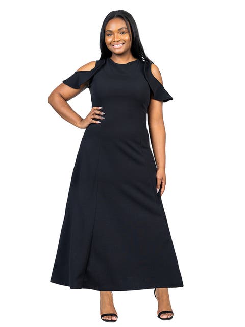 Ruffle Cold Shoulder A-Line Maxi Dress