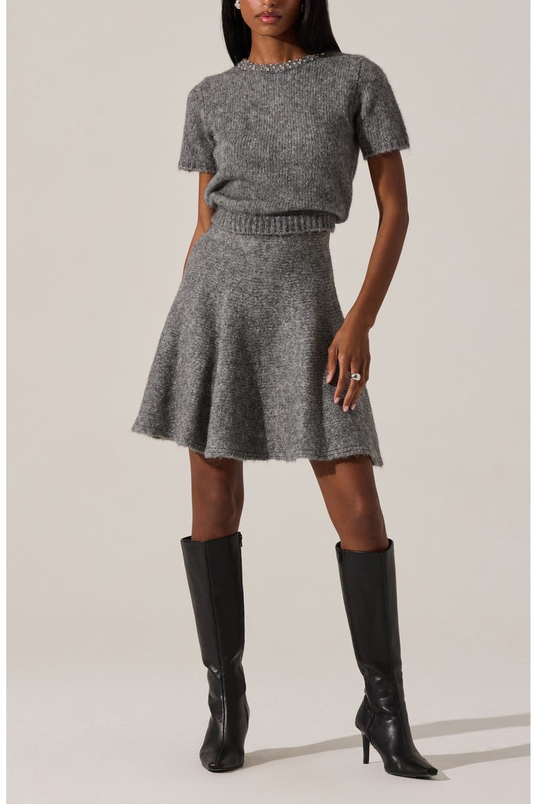 Malvie Embellished Neck Short Sleeve Sweater, Alternate, color, GREY