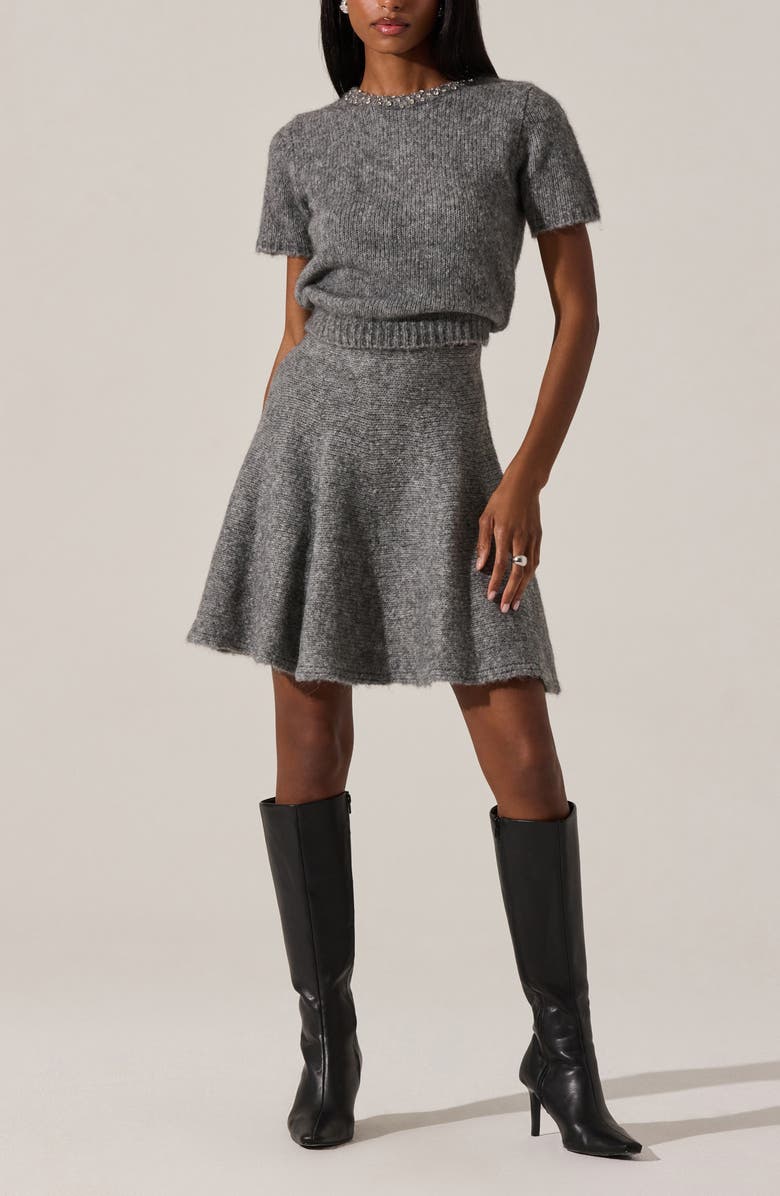 ASTR the Label Malvie Embellished Neck Short Sleeve Sweater, Alternate, color, Grey