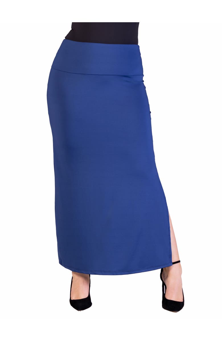 24seven Comfort Apparel Versatile Side Slit Elastic Waist Maxi Skirt, Main, color, Navy