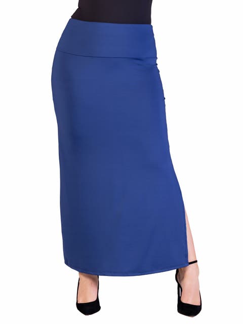 Versatile Side Slit Elastic Waist Maxi Skirt