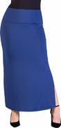 24seven Comfort Apparel Versatile Side Slit Elastic Waist Maxi Skirt