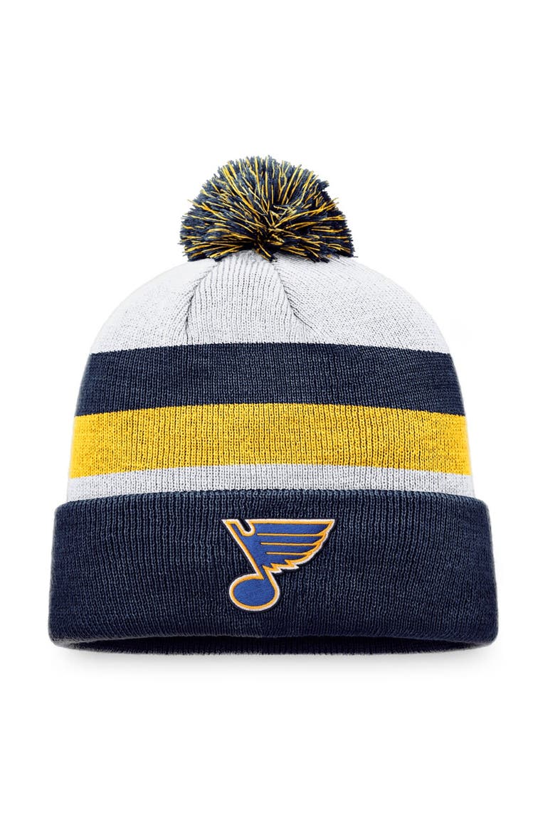 Men's Fanatics Branded Navy/Gold St. Louis Blues Fundamental Cuffed Knit Hat with Pom, Main, color, Navy