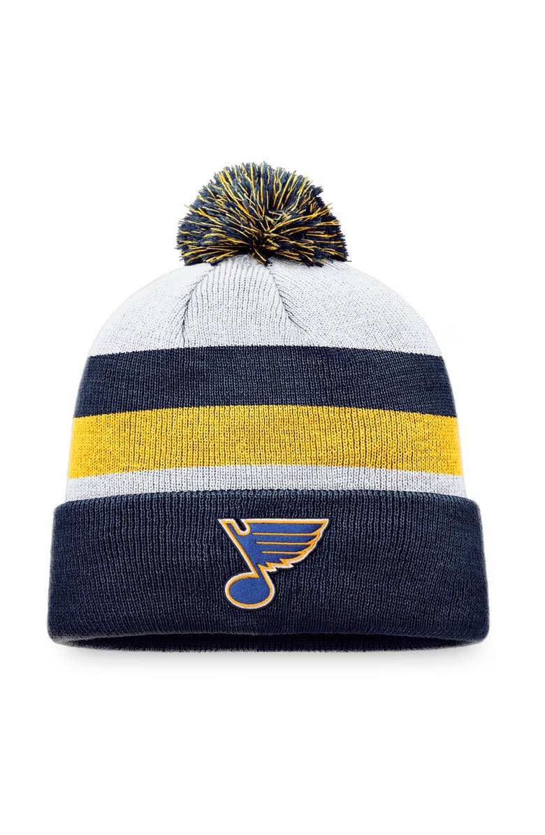 FANATICS Men's Fanatics Branded Navy/Gold St. Louis Blues Fundamental Cuffed Knit Hat with Pom, Main, color, Navy