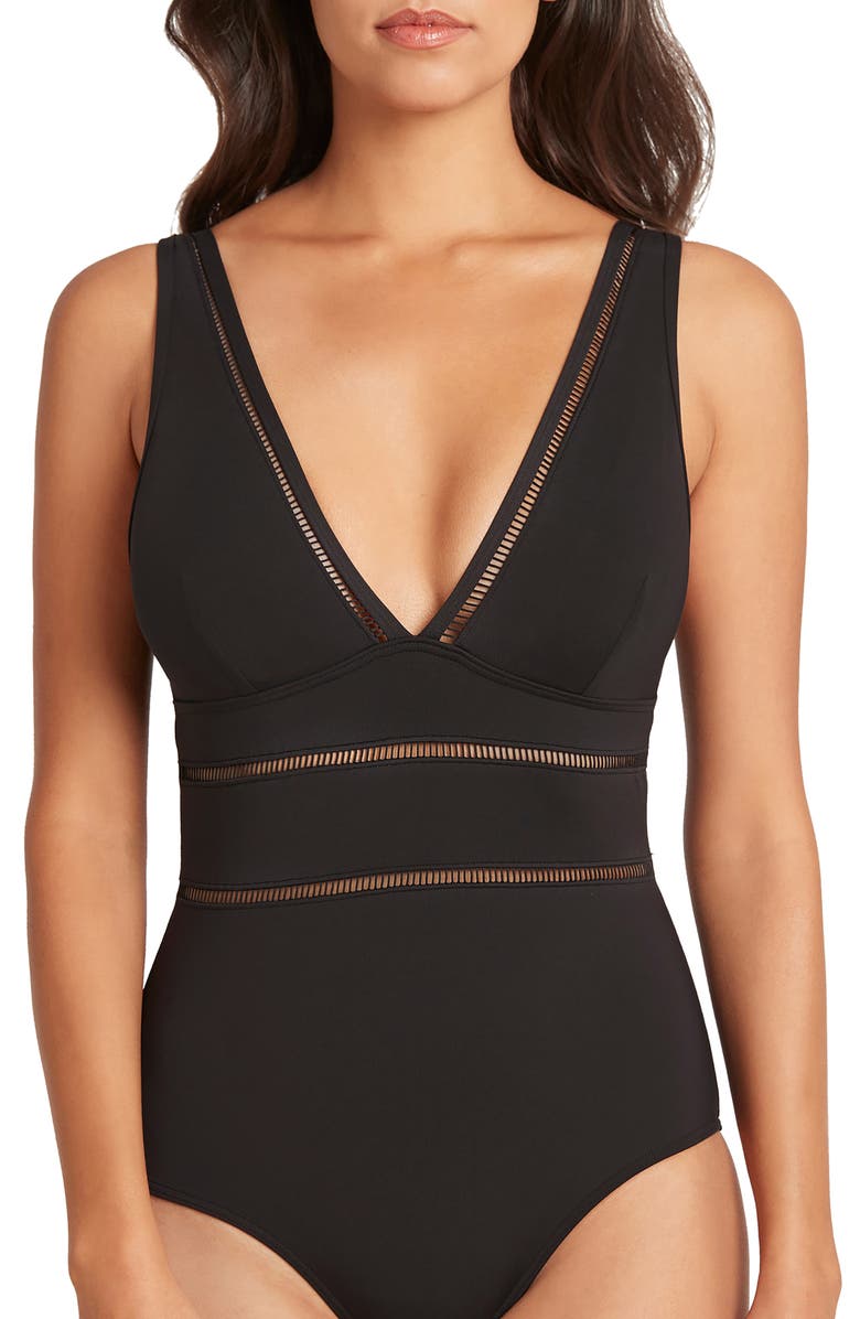 Sea Level Spliced One-Piece Swimsuit, Alternate, color,