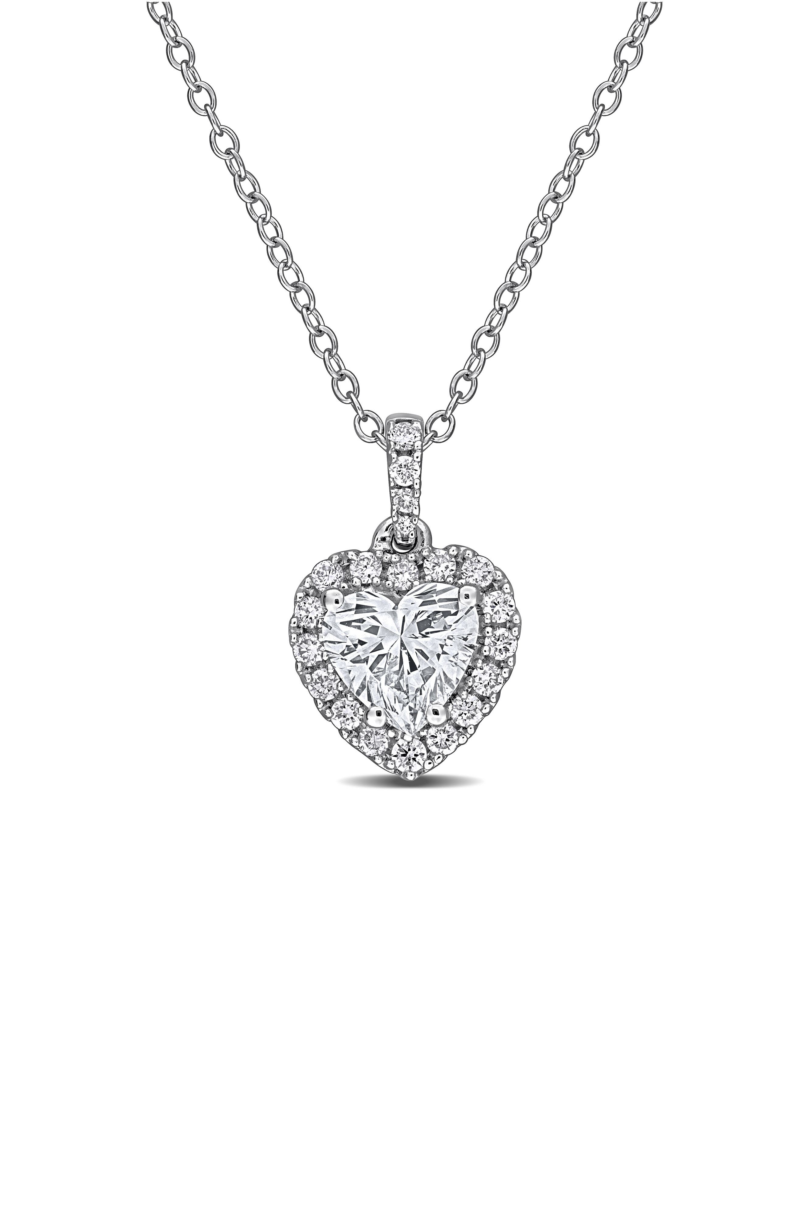 Created Forever Sterling Silver Lab Grown Diamond Heart Halo Pendant Necklace