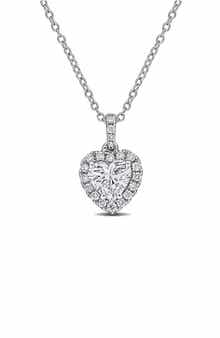Created Forever Sterling Silver Lab Grown Diamond Heart Halo Pendant Necklace