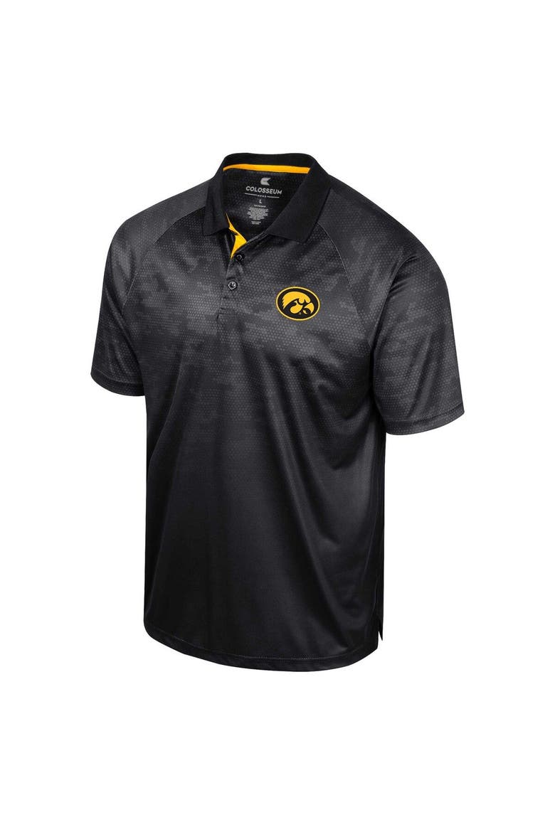 Men's Colosseum Black Iowa Hawkeyes Honeycomb Raglan Polo, Alternate, color, Black