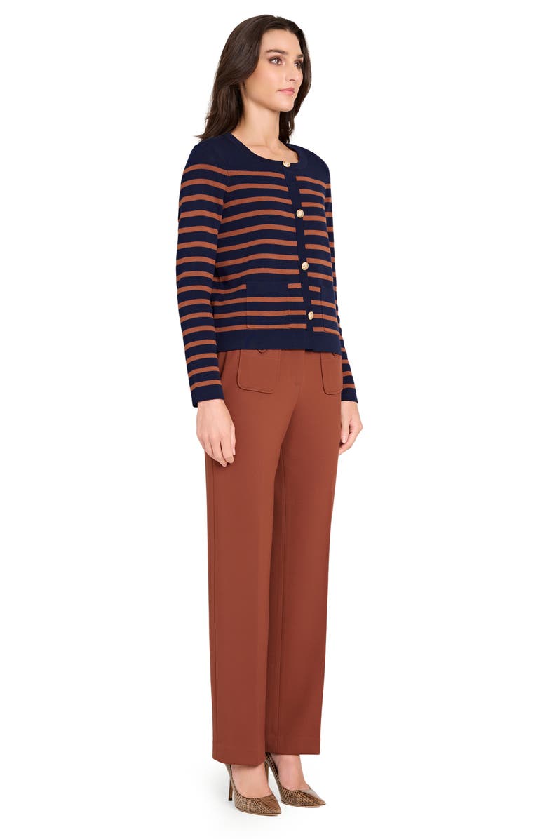 Tahari ASL Stripe Cardigan, Alternate, color, Navy/ Tawny