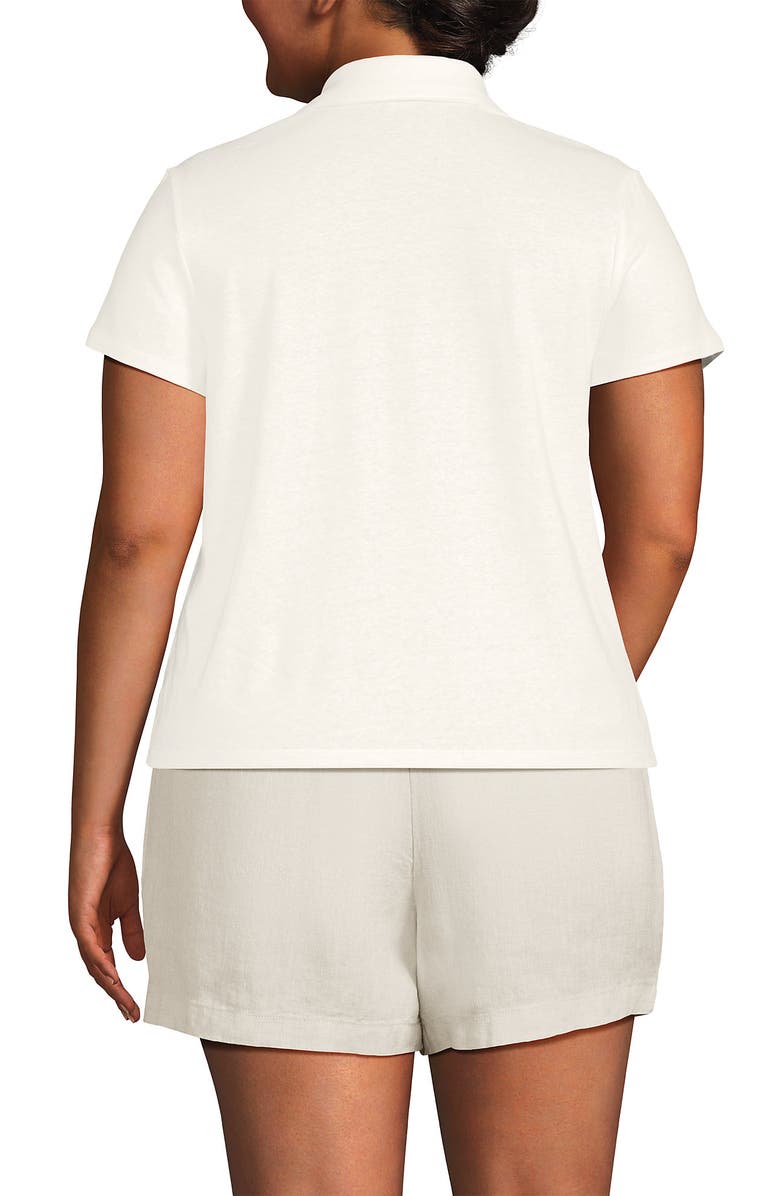 Lands' End Linen Blend Short Sleeve Button Front Polo Top, Alternate, color, Ivory