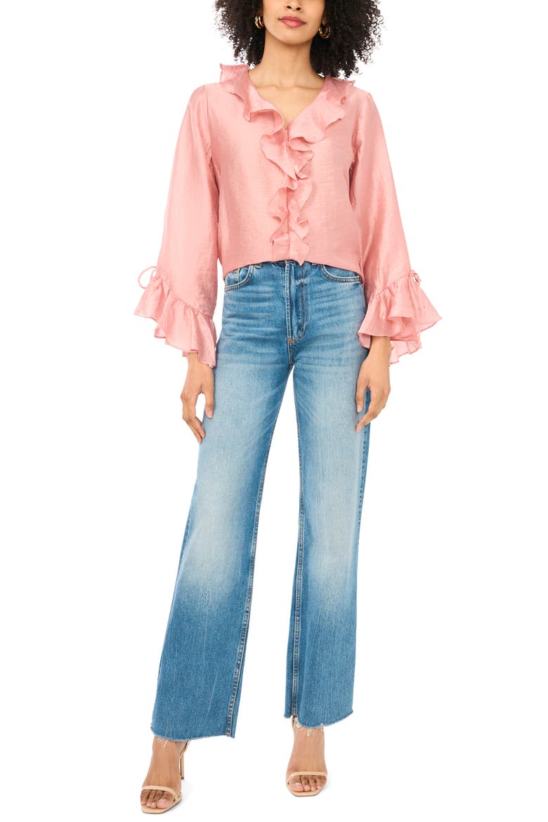 Ruffle Satin Top, Alternate, color, CORAL DUSK