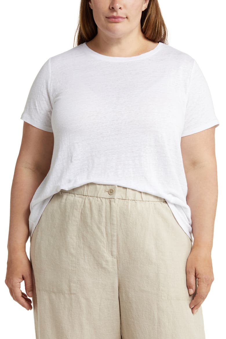 Crewneck Organic Linen T-Shirt, Main, color, WHITE