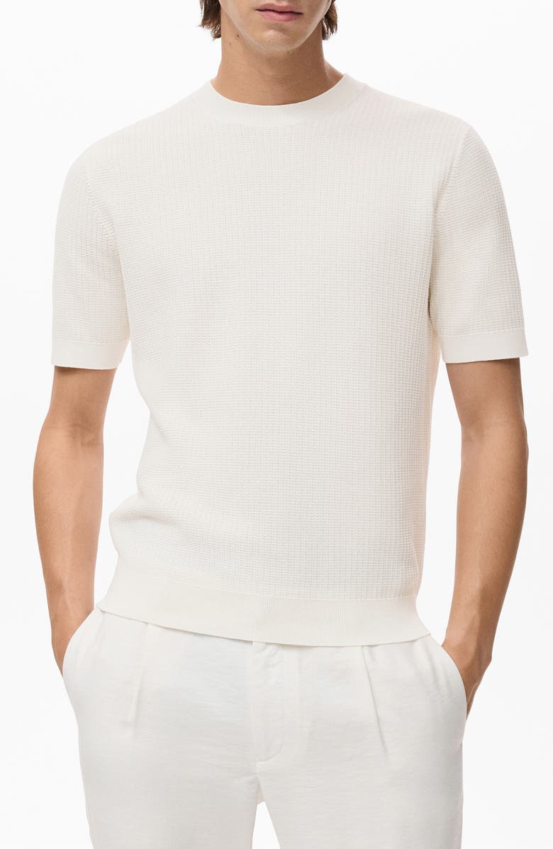 MANGO Textured Cotton Knit T-Shirt, Main, color, Off White