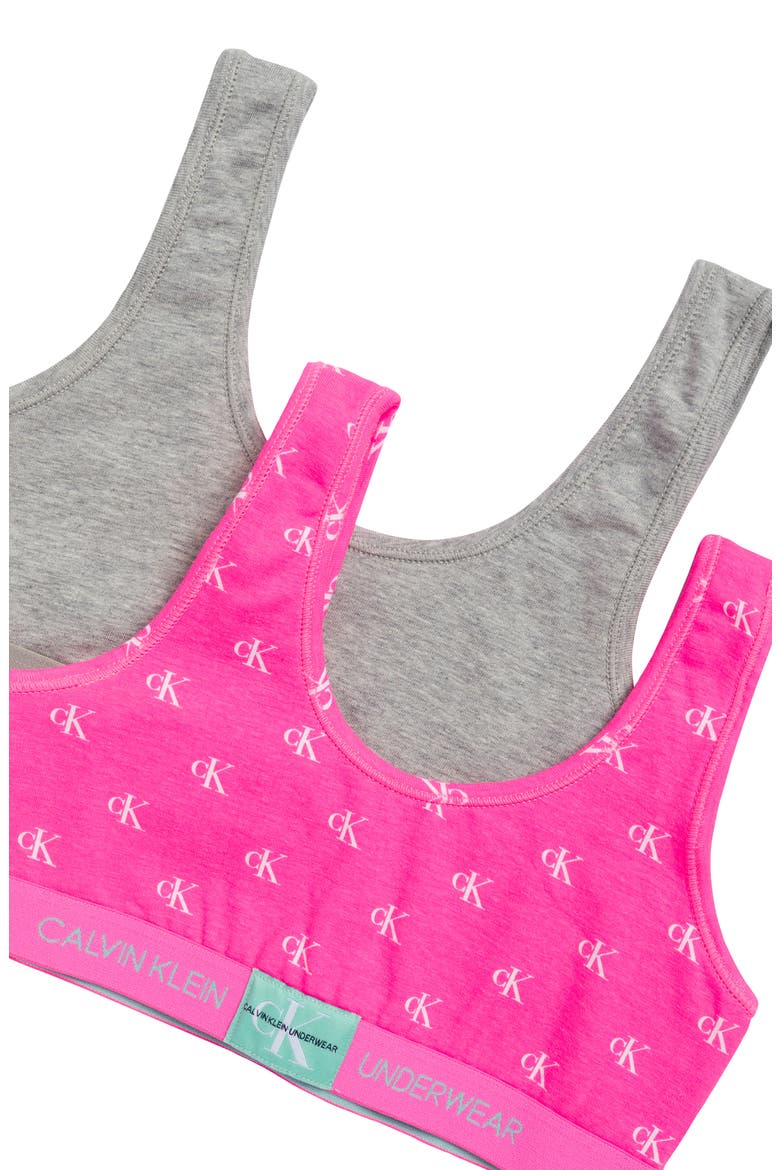 Kids' Assorted 2-Pack Stretch Cotton Bralettes, Alternate, color, HEATHER GREY/CK PRINT SUGAR PLUM