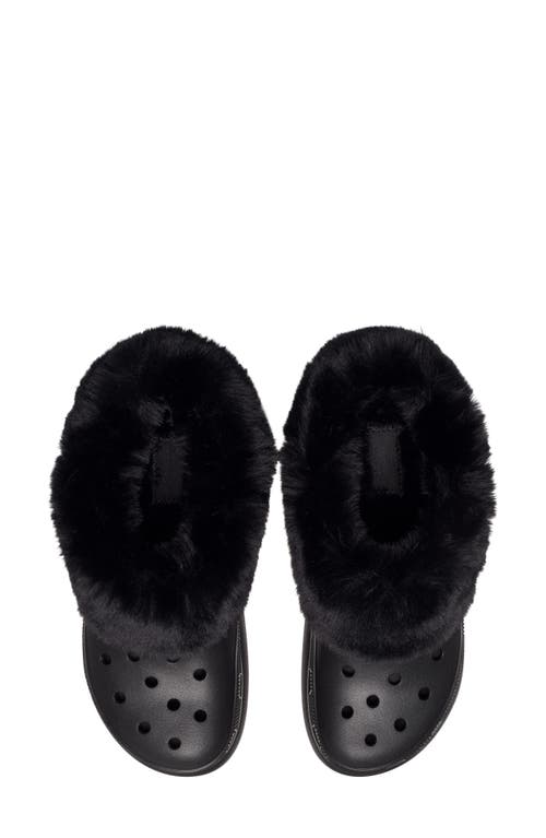 Crocs Classic Furever Crush Faux Shearling Lined Clog In Black
