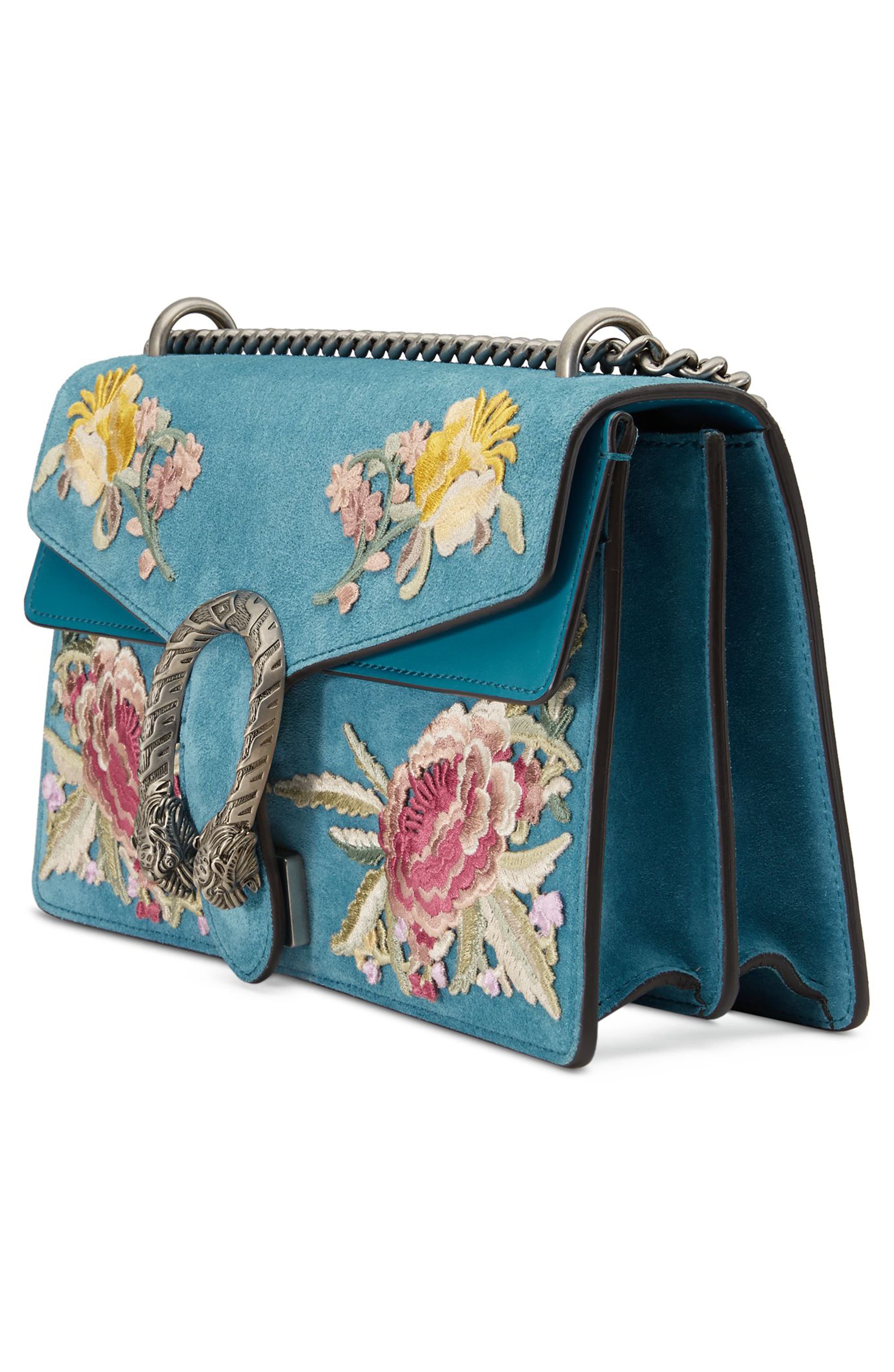 Gucci Small Dionysus Embroidered Suede Shoulder Bag, Alternate, color, 