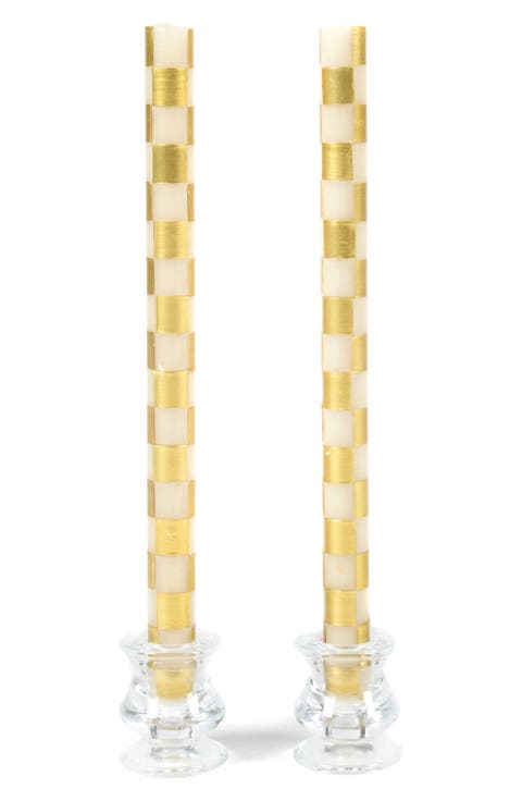 Set of 2 Gold Check Dinner Candles