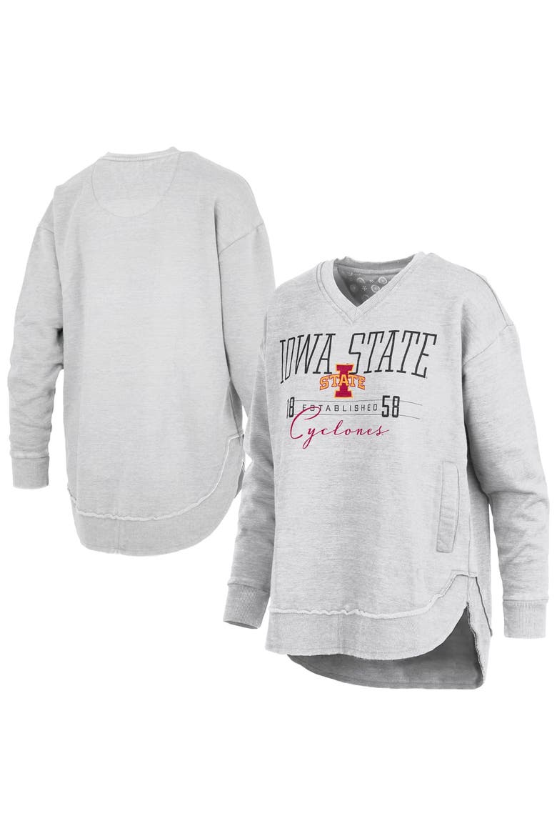 Women's Pressbox  Heather Gray Iowa State Cyclones Marcus East Hall Poncho V-Neck Sweatshirt, Main, color, Heather Gray