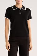 Adrianna Papell Contrast Trim Polo Sweater