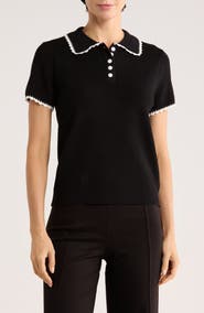 Adrianna Papell Contrast Trim Polo Sweater