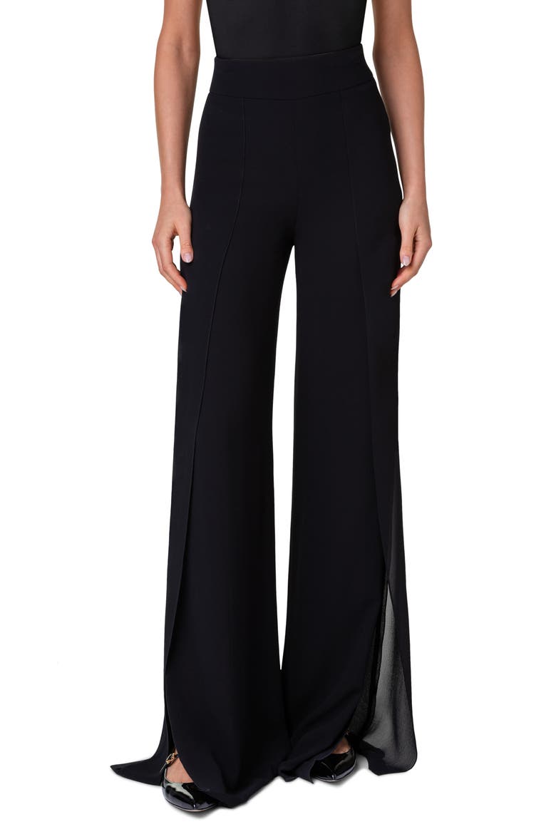 Fellia Split Hem Silk Georgette Pants, Main, color, BLACK