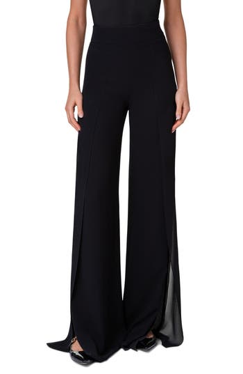 Akris Fellia Split Hem Silk Georgette Pants In Black