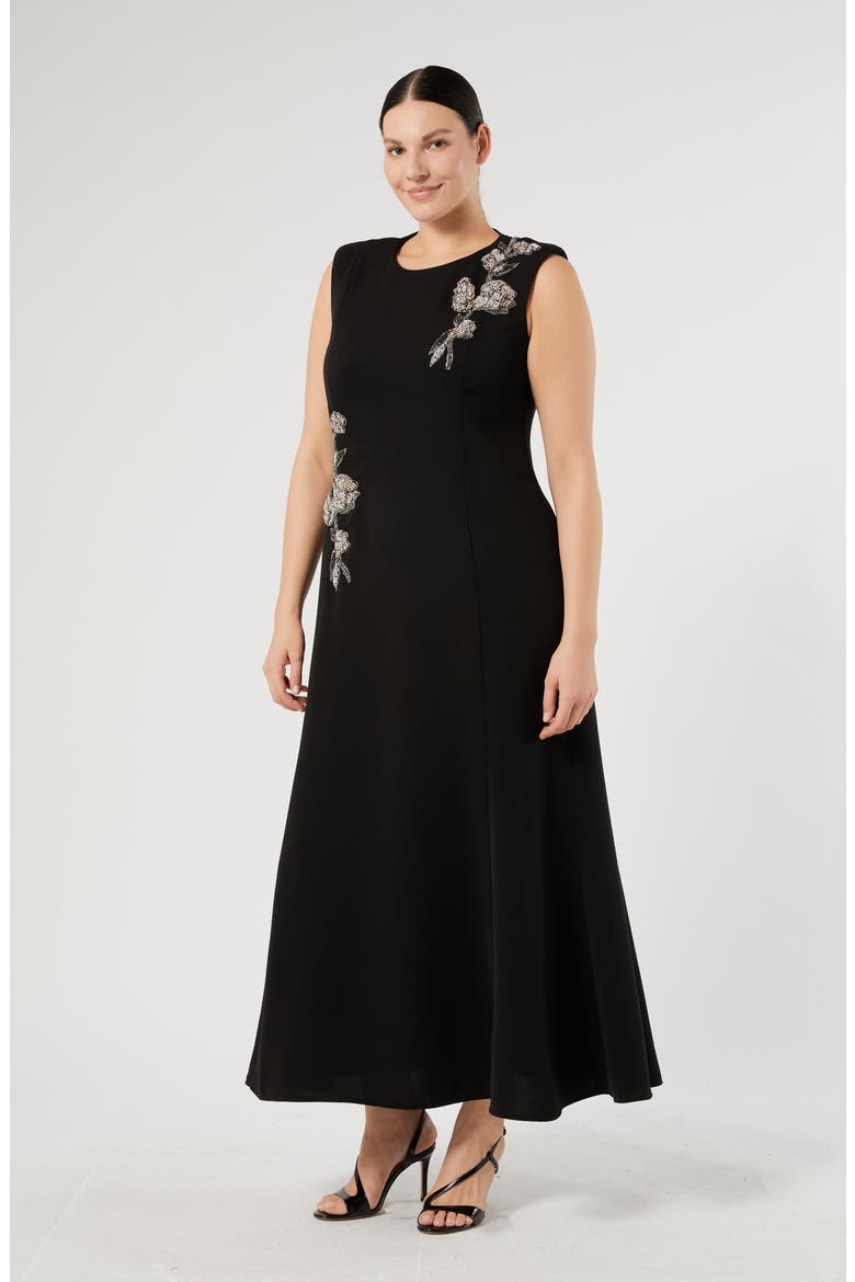 Refeluca Beaded Jewel Neck Dress, Alternate, color, BLACK