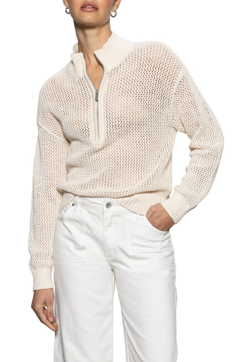 Open Stitch Half-Zip Cotton Sweater, Alternate, color, ECO NATURA