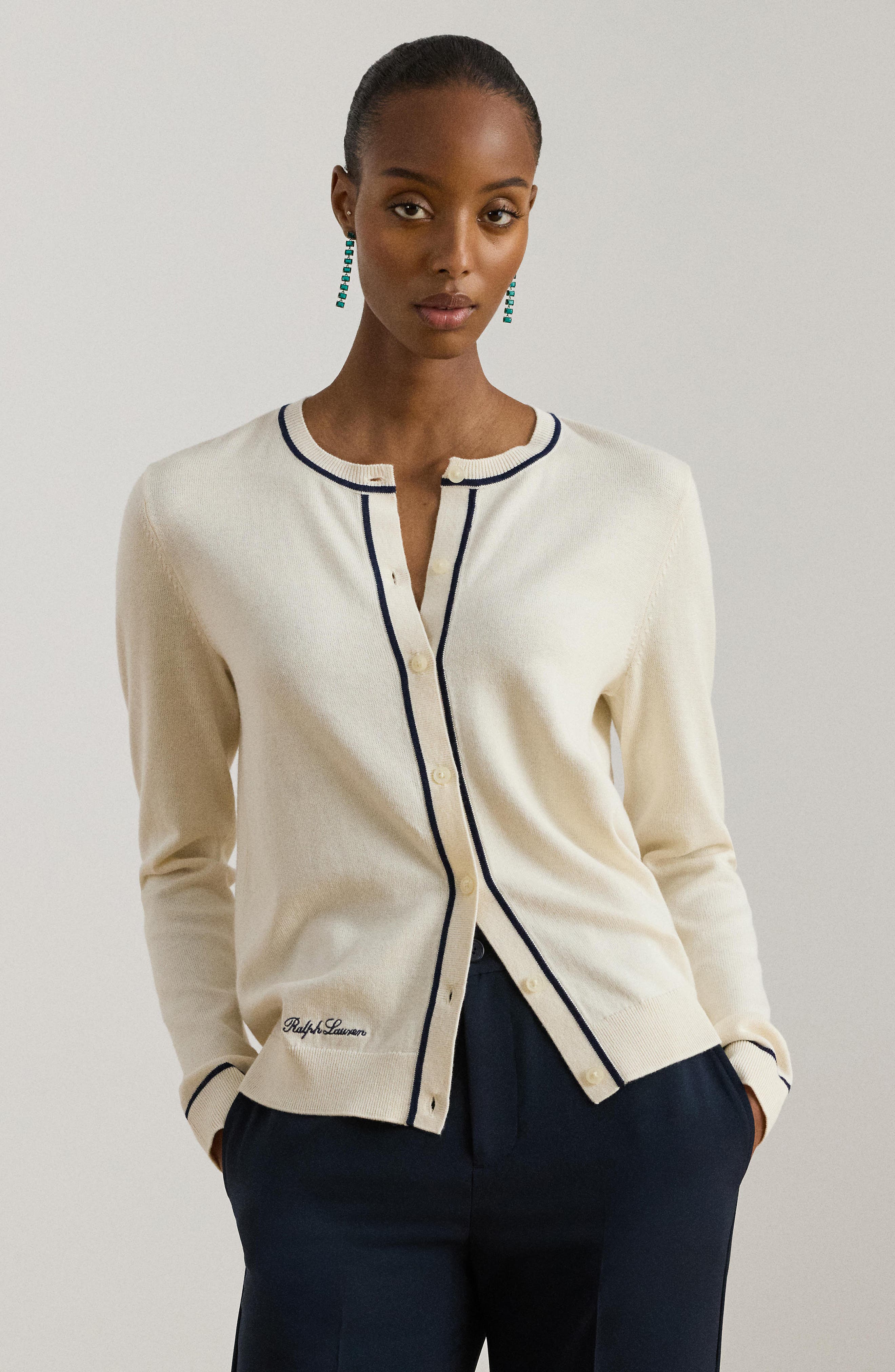 Contrast Trim Cotton Blend Cardigan (Women) | Nordstrom