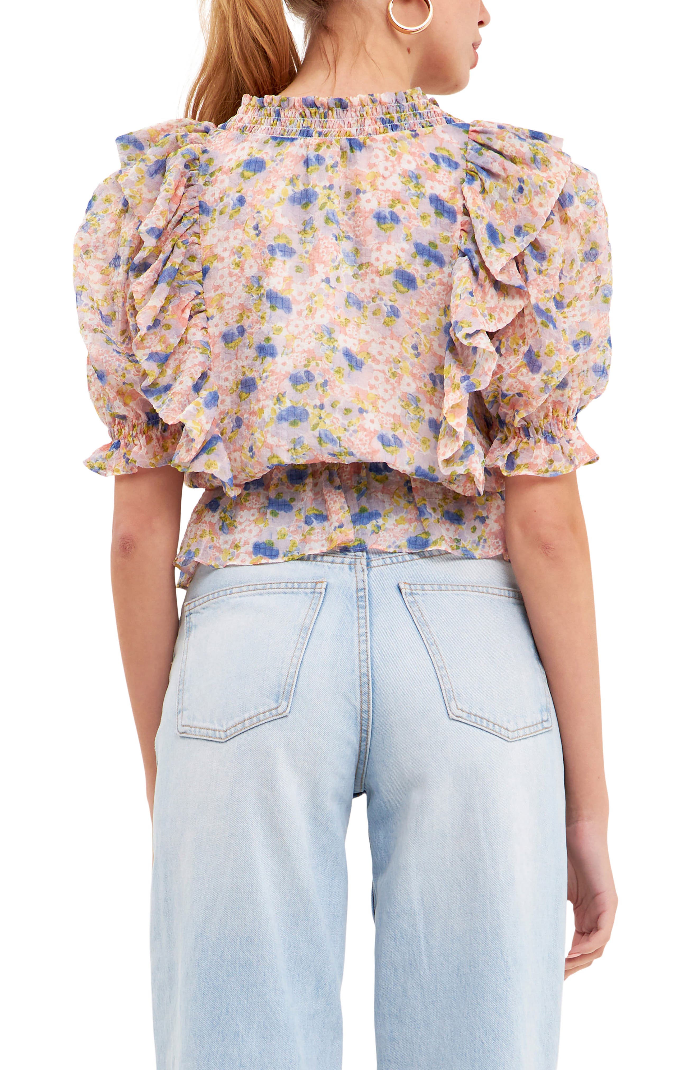 Smocked Ruffle Floral Blouse - image 2