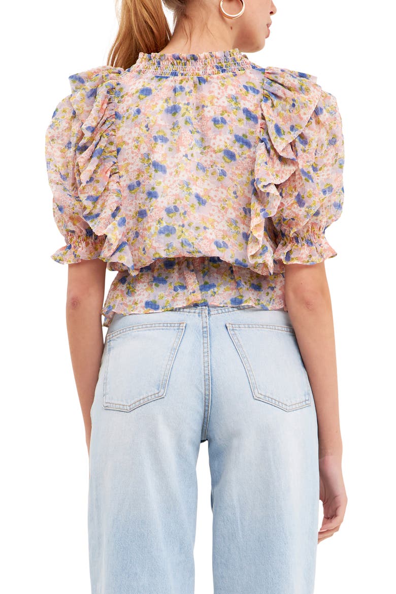 Smocked Ruffle Floral Blouse, Alternate, color, PINK MULTI