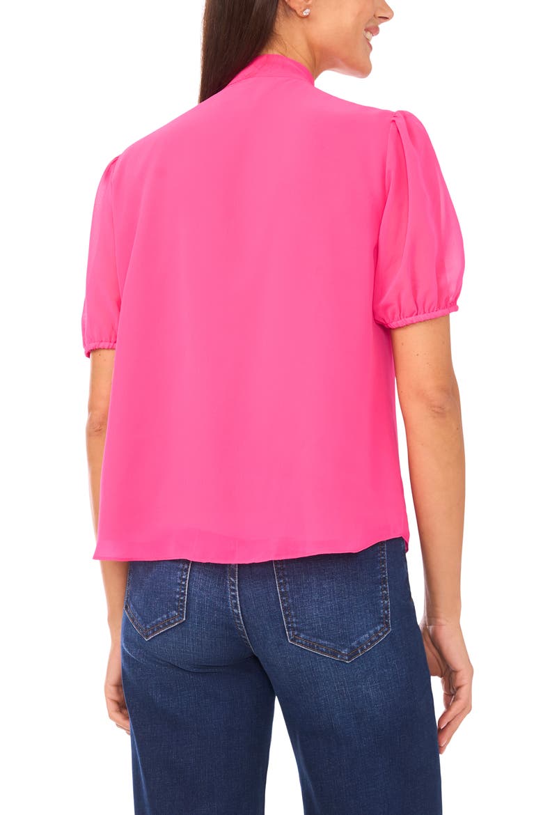 Puff Sleeve Tie Neck Top, Alternate, color, BRILLIANT FUCHSIA